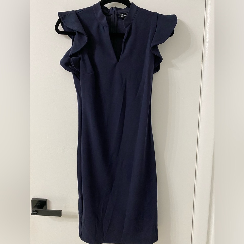 Navy dress with ruffle sleeves